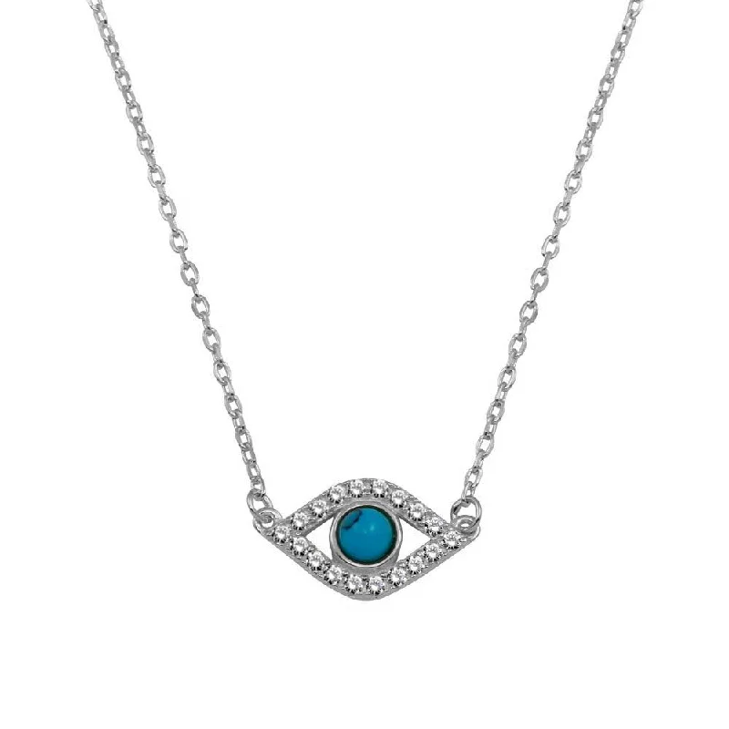 Stunning necklaces and pendants with chakra stones for healing and balance-Rhodium Plated 925 Sterling Silver Evil Eye Necklace with CZ - BGP01294RH