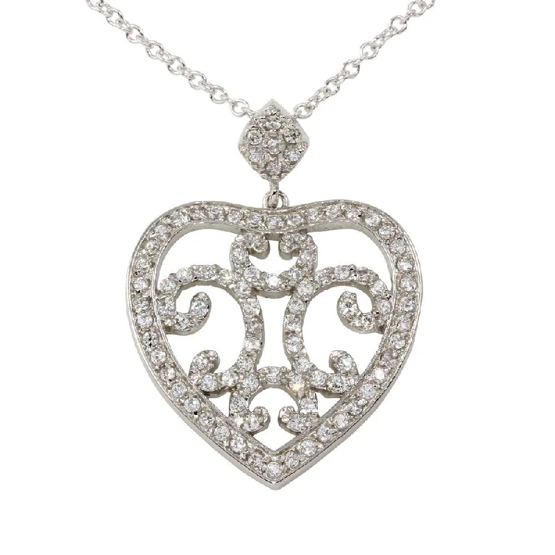 Necklaces and pendants with love knot designs for a romantic, meaningful symbol-Clearance-Rhodium Plated 925 Sterling Silver Heart Pendant Necklace with CZ - BGP00080