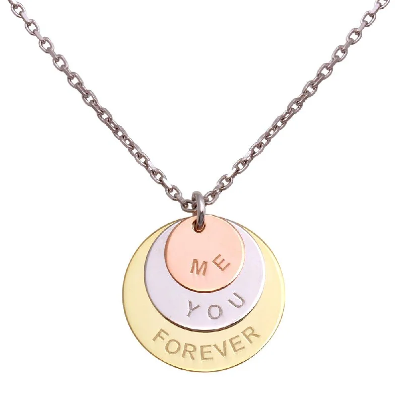 Beautiful necklaces and pendants with diamond halo settings for extra brilliance-Rhodium Plated 925 Sterling Silver Engraved " Me You Forever" Disc Pendant Necklaces - SOP00087