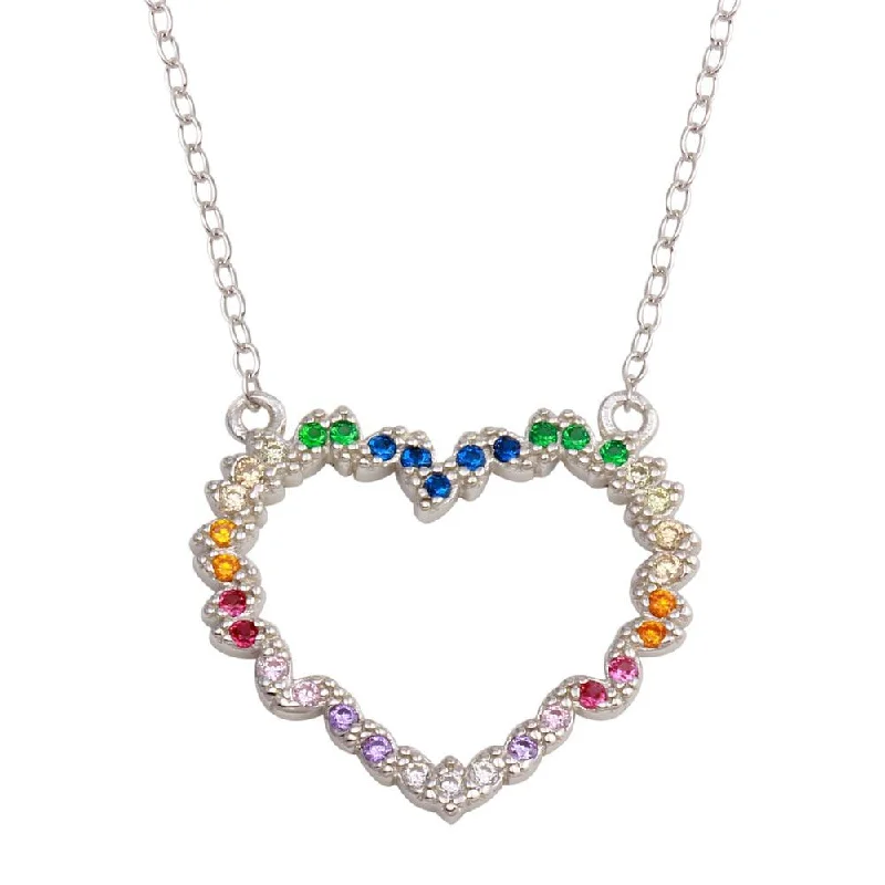 Best necklaces and pendants with sterling silver for an affordable yet stylish choice-Rhodium Plated 925 Sterling Silver Rainbow Multi Color CZ Hearts Necklace - STP01745