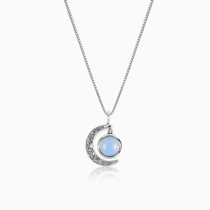 Best necklaces and pendants with glowing moonstone for an ethereal glow-Oxidised Silver Moonstone Crescent Pendant with Box Chain