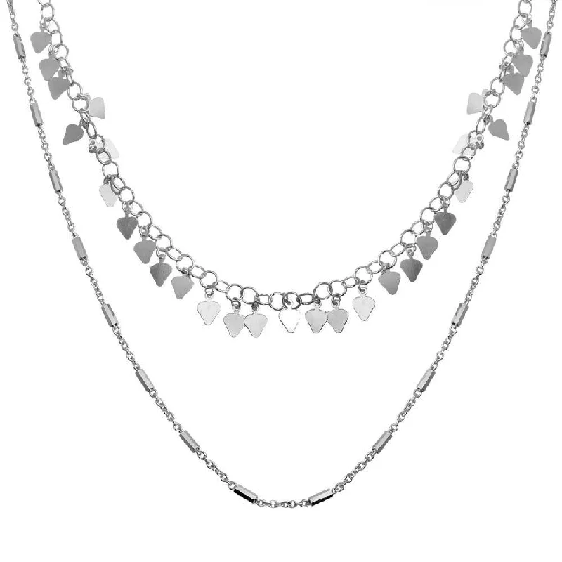 Elegant necklaces and pendants with onyx stones for a sleek, polished look-Rhodium Plated 925 Sterling Silver Double Chain Confetti Necklace - ECN00047RH