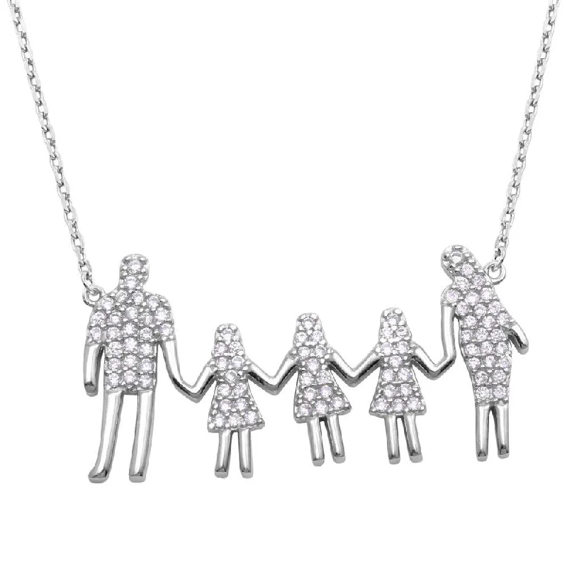 Necklaces and pendants with zodiac constellation designs for an astrological touch-Rhodium Plated 925 Sterling Silver, Dad, and 3 Daughters Family Necklace with CZ - GMN00062