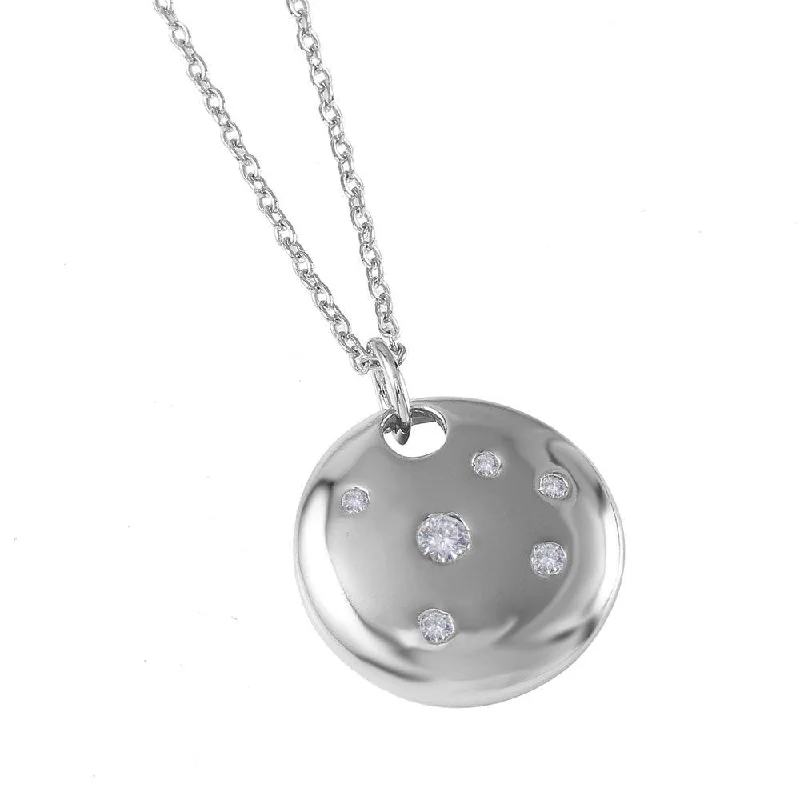 Necklaces and pendants with custom engravings for a personal, meaningful gift-Clearance-Rhodium Plated 925 Sterling Silver Round Shield Pendant Necklace - STP00434