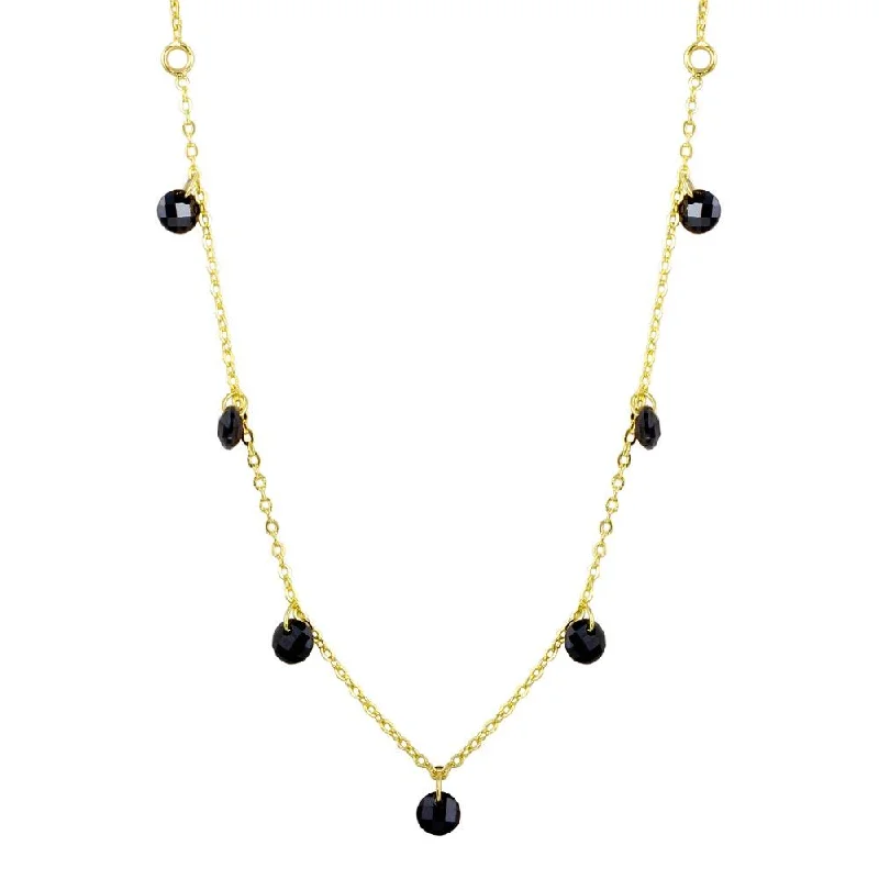 Trendy necklaces and pendants with statement pieces for a bold fashion statement-Gold Plated 925 Sterling Silver Dangling Black CZ Chain Necklace - ECN00050GP