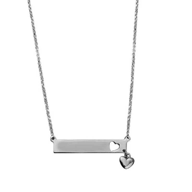 Necklaces and pendants with abstract shapes for a modern, creative appearance-Rhodium Plated 925 Sterling Silver Bar Pendant Necklace with Heart Charm - ARN00047RH