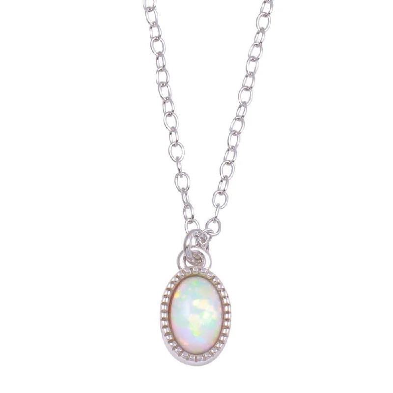 Best necklaces and pendants with cross pendants for a spiritual, meaningful symbol-Rhodium Plated 925 Sterling Silver Oval Synthetic Opal Necklace - STP01712