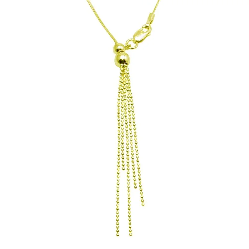 Necklaces and pendants with feather designs for a boho-chic, carefree vibe-Gold Plated 925 Sterling Silver Adjustable Lariat Necklace with Tassel End - DIN00059GP