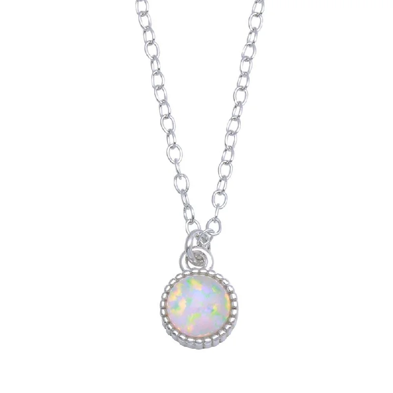 Beautiful necklaces and pendants with natural stones for an earthy, organic vibe-Rhodium Plated 925 Sterling Silver Round Synthetic Opal Necklace - STP01714