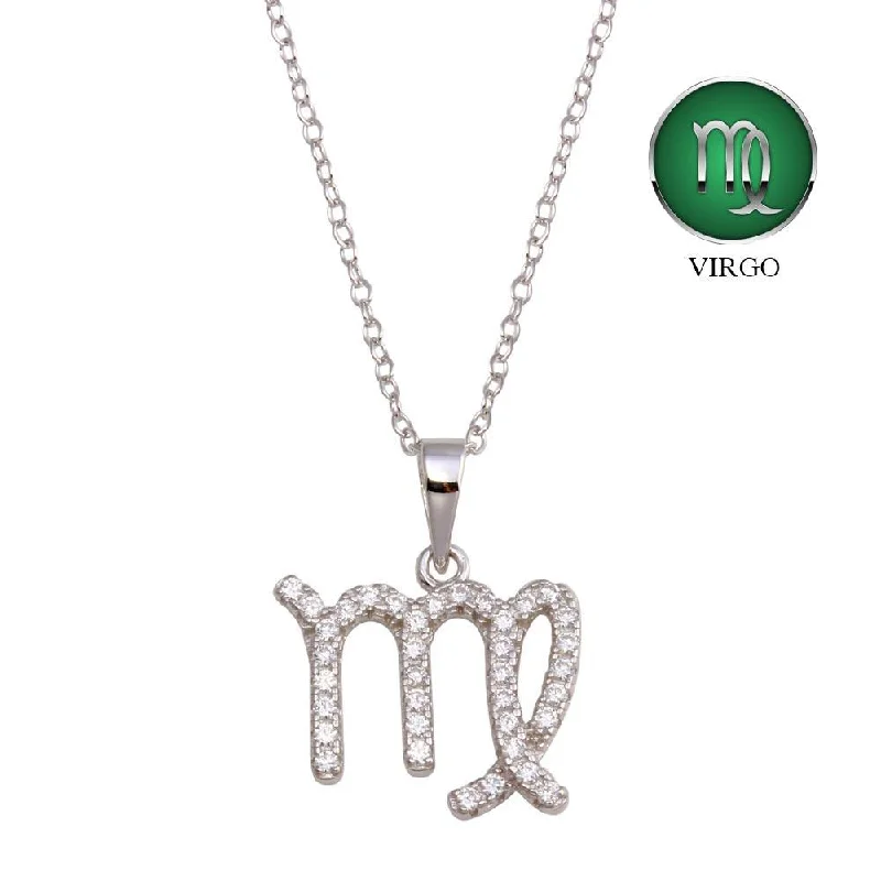 Best necklaces and pendants with emerald gemstones for a rich, sophisticated design-Rhodium Plated 925 Sterling Silver Virgo CZ Zodiac Sign Necklace - BGP01331