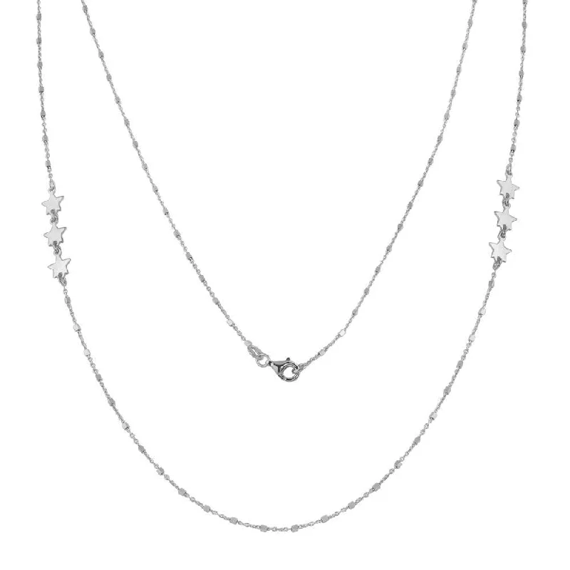 Best necklaces and pendants with sterling silver for an affordable yet stylish choice-Rhodium Plated 925 Sterling Silver Alternating Stars Chain Necklace - ECN00036RH