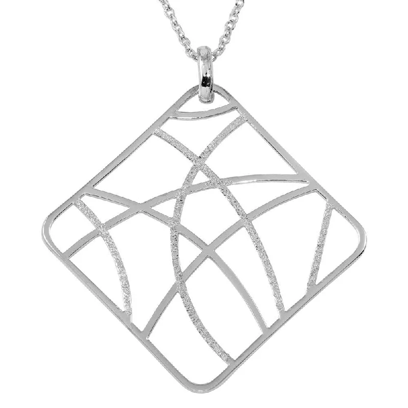 Beautiful necklaces and pendants with gemstone teardrops for an elegant effect-Clearance-Rhodium Plated 925 Sterling Silver Square-Shaped Pendant Necklace - STP00278