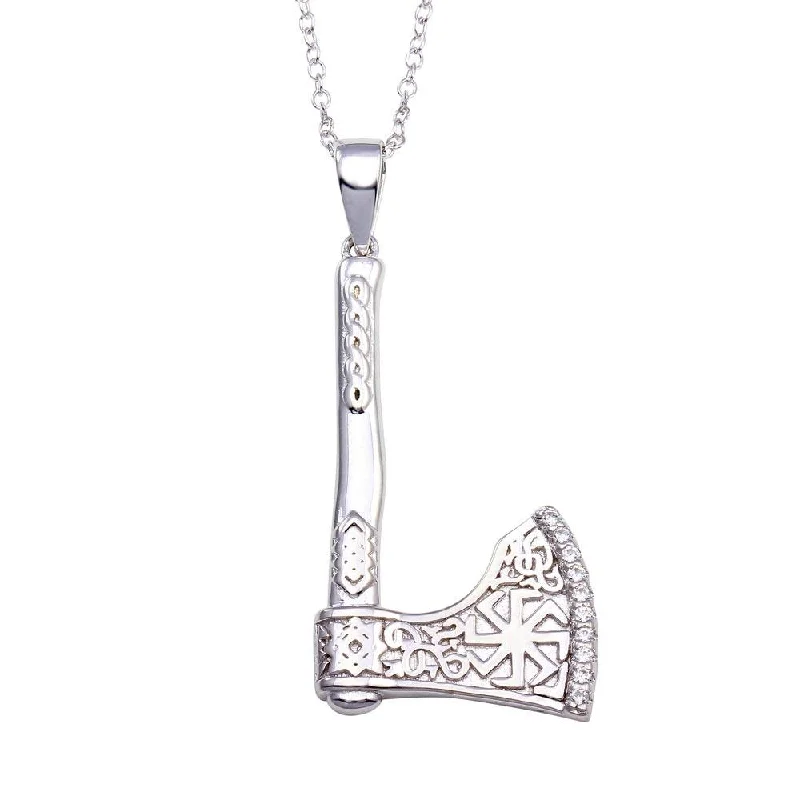 Best necklaces and pendants with statement designs for a fashionable accessory-Rhodium Plated 925 Sterling Silver Indian Axe CZ Necklace - BGP01351