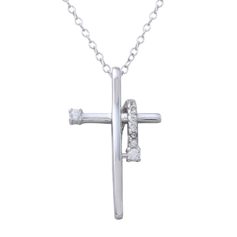 Personalized necklaces and pendants with name engravings for a custom touch-Rhodium Plated 925 Sterling Silver Clear CZ Designed Cross Necklace - BGP01273CLR