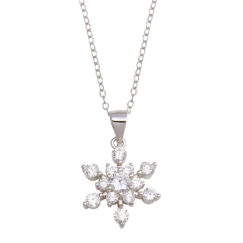 Best necklaces and pendants with floral designs for a feminine and elegant feel-Rhodium Plated 925 Sterling Silver Snow Flakes CZ Necklace - STP01729