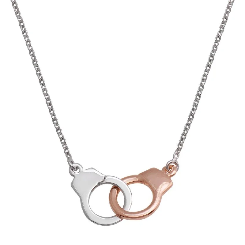 Stunning necklaces and pendants with chakra stones for healing and balance-Rhodium Plated 925 Sterling Silver and Rose Gold Plated Handcuff Pendant Necklace - SOP00085