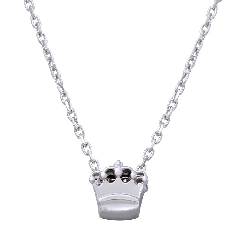 Best necklaces and pendants with glowing moonstone for an ethereal glow-Rhodium Plated 925 Sterling Silver Mini Crown Pedant Necklace - JCP00003RH