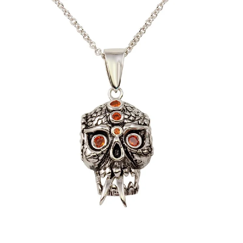 Best necklaces and pendants with matching rings for a coordinated jewelry set-Clearance-Rhodium Plated 925 Sterling Silver Scary Skull Pendant Necklace with Red CZ - N000004