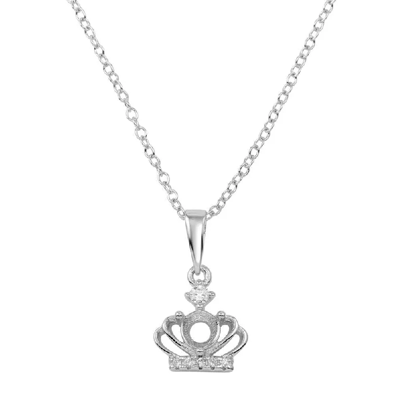 Best necklaces and pendants with vintage coin pendants for a unique accessory-Rhodium Plated 925 Sterling Silver Crown Mount Pendant Necklace with CZ - BGP01283CZ