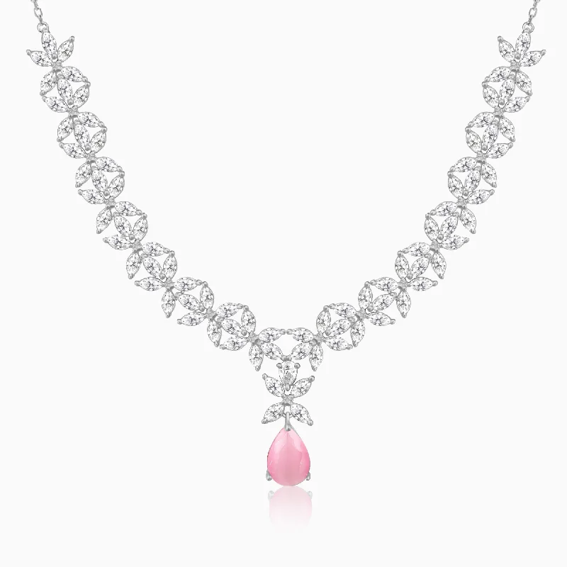 Necklaces and pendants with love knot designs for a romantic, meaningful symbol-Silver Zircon Studded Magical Drop Necklace