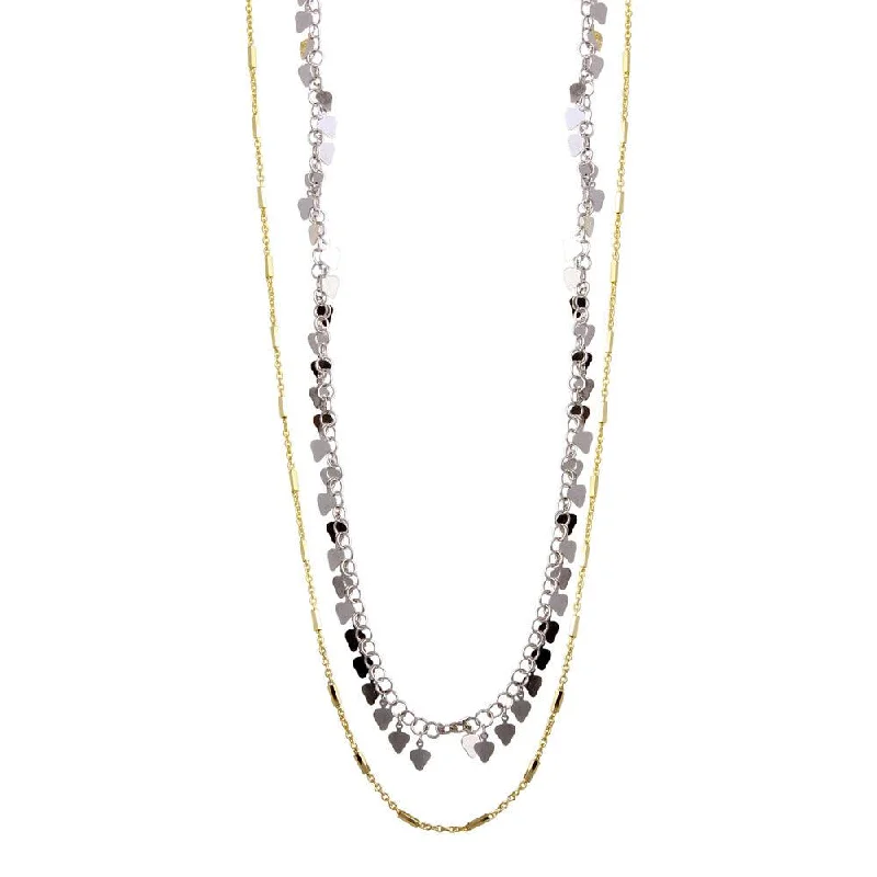 Necklaces and pendants with diamond pendants for a luxurious sparkling effect-Two-Tone 925 Sterling Silver Double Chain Confetti Necklace - ECN00047YW