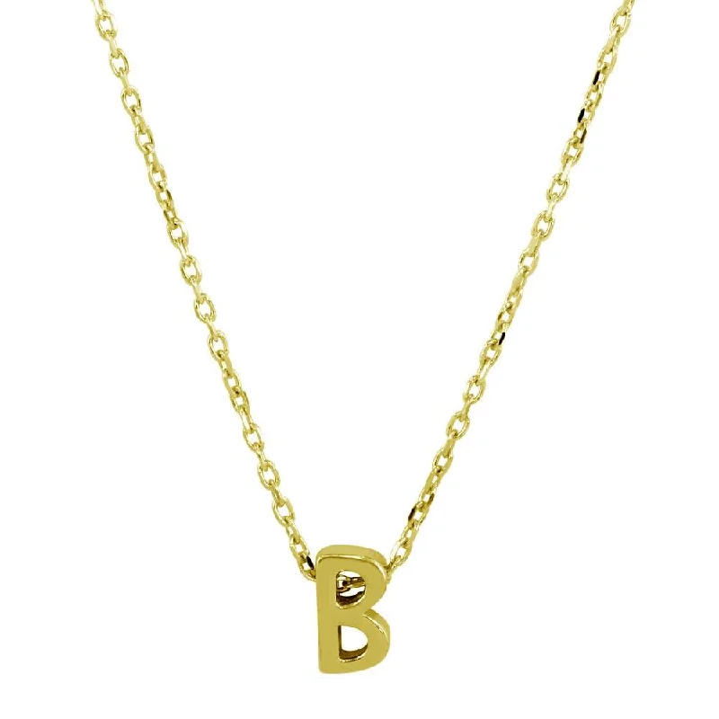 Necklaces and pendants with diamond pendants for a luxurious sparkling effect-Gold Plated 925 Sterling Silver Small Initial B Necklace - JCP00001GP-B