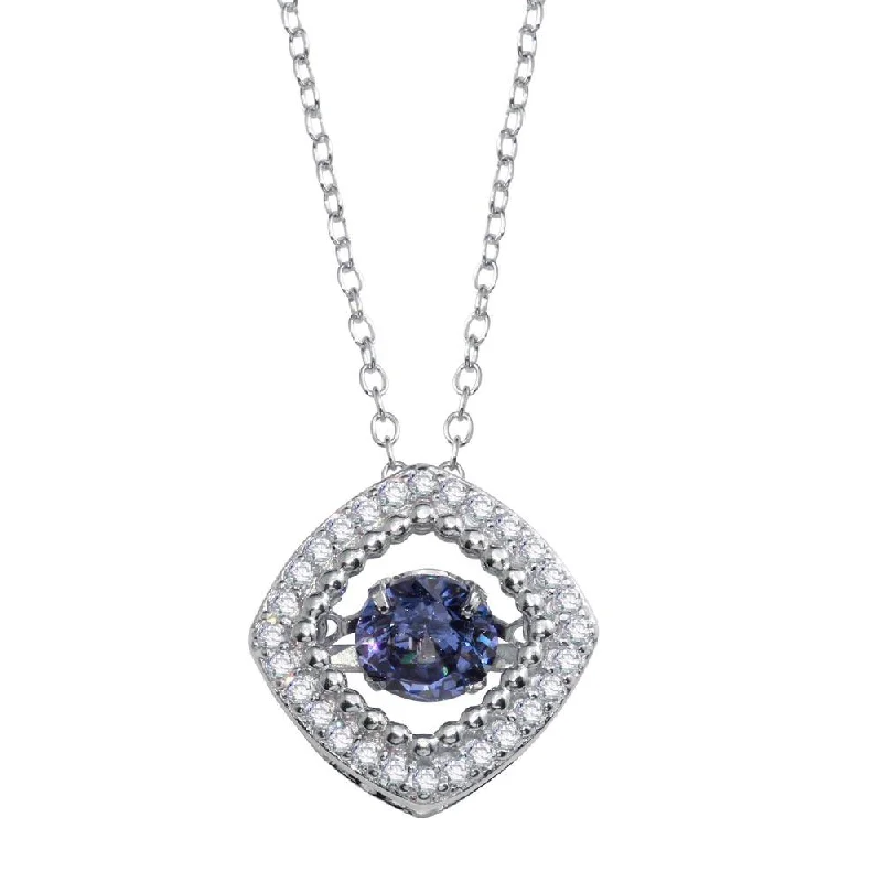 Simple necklaces and pendants with tiny charms for a delicate and casual vibe-Rhodium Plated 925 Sterling Silver Open Rhombus Necklace with Dancing CZ - STP01659BLU