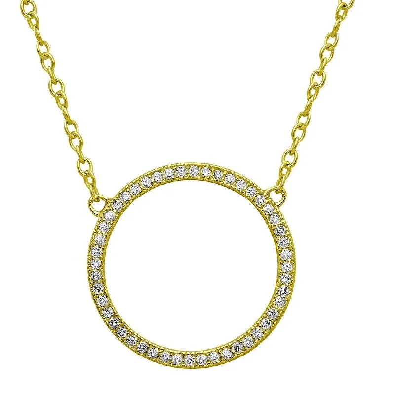 Stunning necklaces and pendants with amethyst gemstones for a calming effect-Gold Plated 925 Sterling Silver Open Circle CZ Encrusted Necklace - STP01547GP