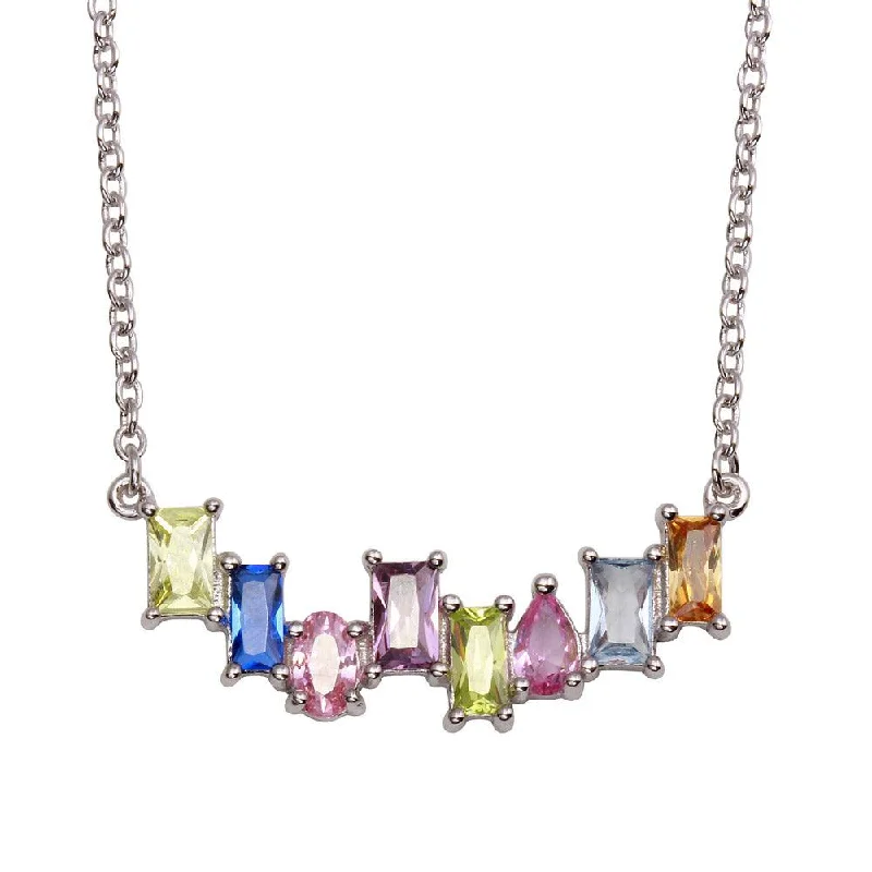 Layered necklaces and pendants for a trendy and fashionable stacked look-Rhodium Plated 925 Sterling Silver Colored CZ Stone Necklace - BGP01297