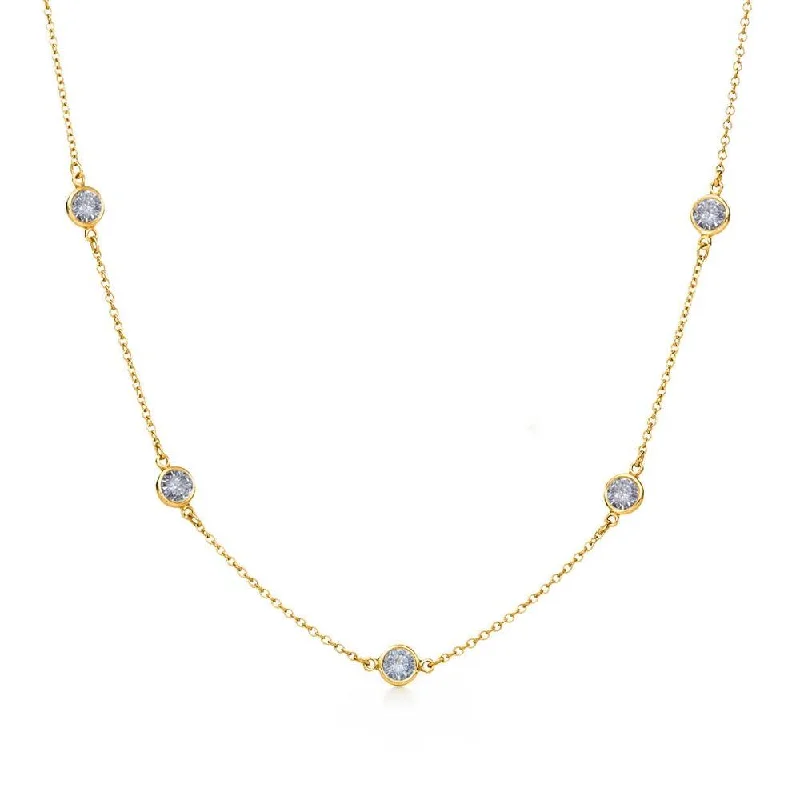 Stunning necklaces and pendants with aquamarine stones for a serene effect-Gold Plated 925 Sterling Silver Chain Necklace with CZ - STP00863GP