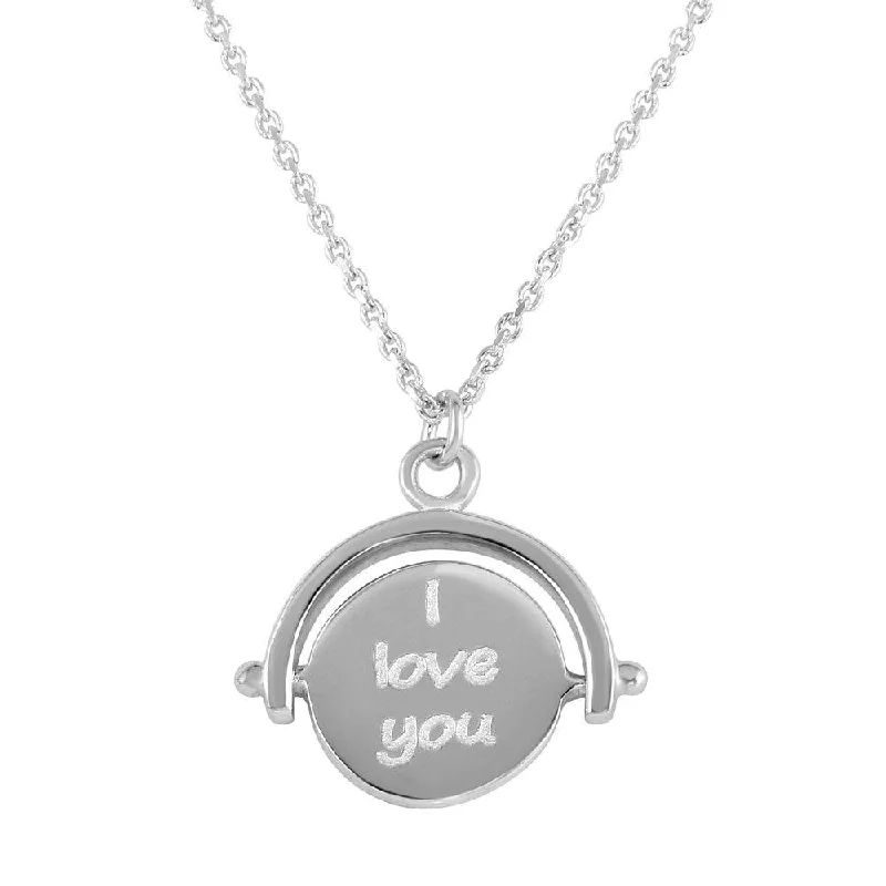 Necklaces and pendants with clear quartz for a pure and radiant look-Rhodium Plated 925 Sterling Silver Engraved "I Love You" Pendant Necklace - DIN00098RH