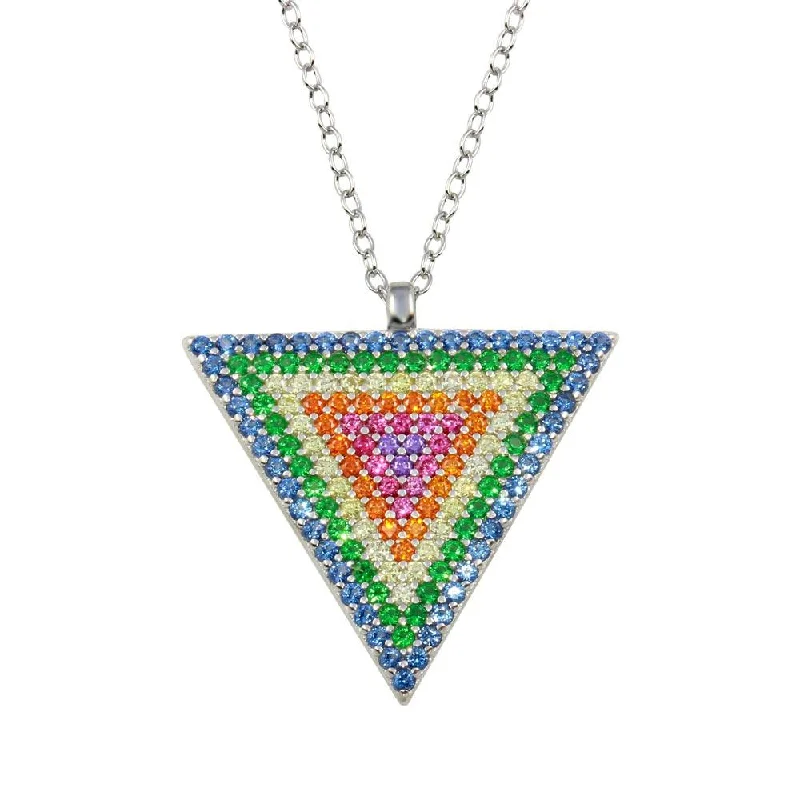 Best necklaces and pendants with infinity hearts for a romantic, eternal symbol-Rhodium Plated 925 Sterling Silver Colorful CZ Triangle Pendant Necklace - STP01718