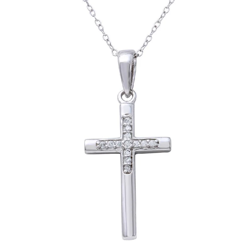 Necklaces and pendants with love knot designs for a romantic, meaningful symbol-Rhodium Plated 925 Sterling Silver Small Cross Pendant Necklace - STP01625