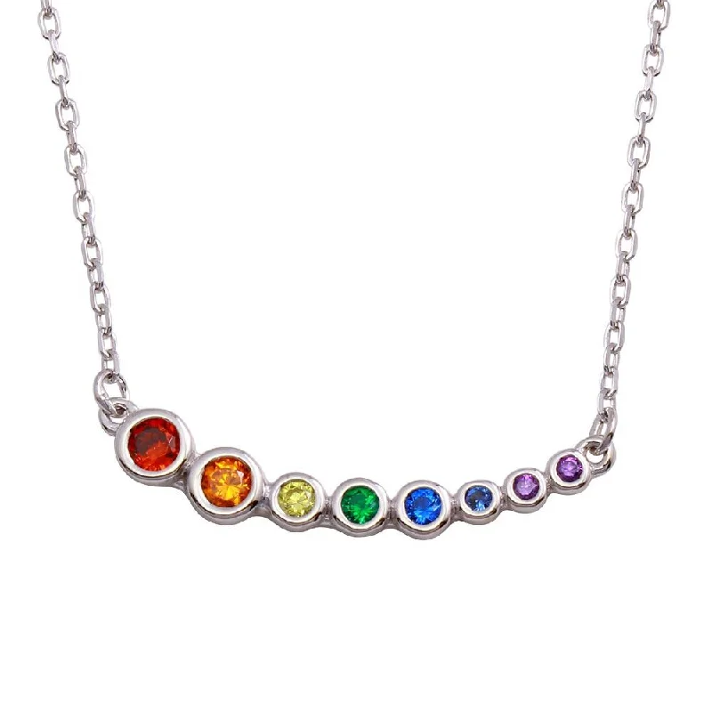 Stunning necklaces and pendants with chakra stones for healing and balance-Rhodium Plated 925 Sterling Silver Multi-Colored Graduated CZ Necklace - BGP01298