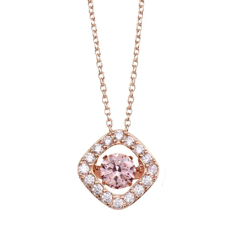 Best necklaces and pendants with intricate filigree for vintage-inspired elegance-Rose Gold Plated 925 Sterling Silver Open Square Pendant Necklace with Dancing Pink CZ Stone - STP01633RGP