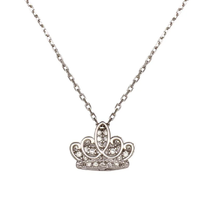 Elegant necklaces and pendants with infinity symbols for timeless designs-Rhodium Plated 925 Sterling Silver Clear CZ Crown Necklace - GMN00036APR