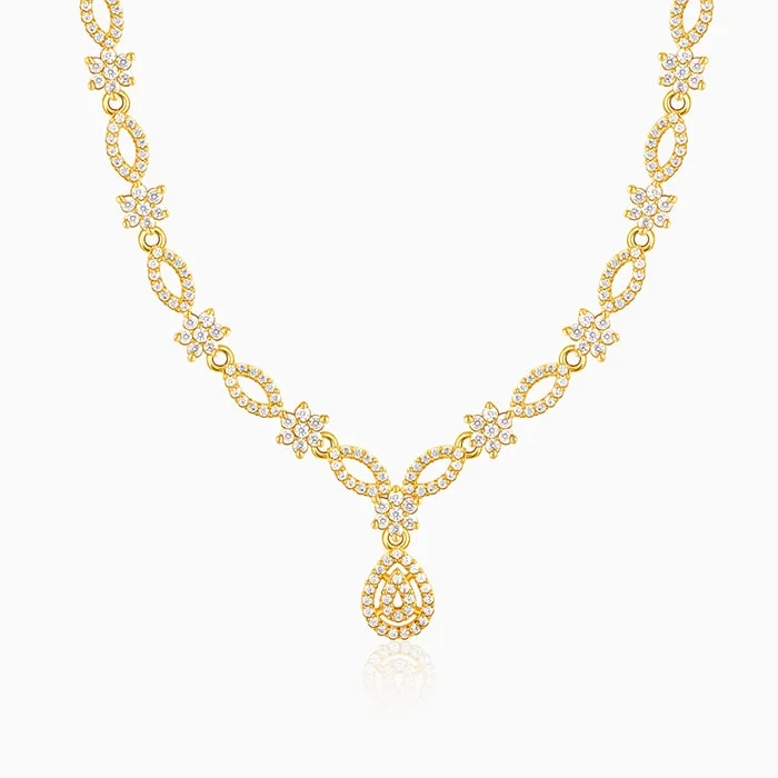 Necklaces and pendants with lotus flower designs for a spiritual, peaceful vibe-Golden Zircon Shine Elegant Necklace