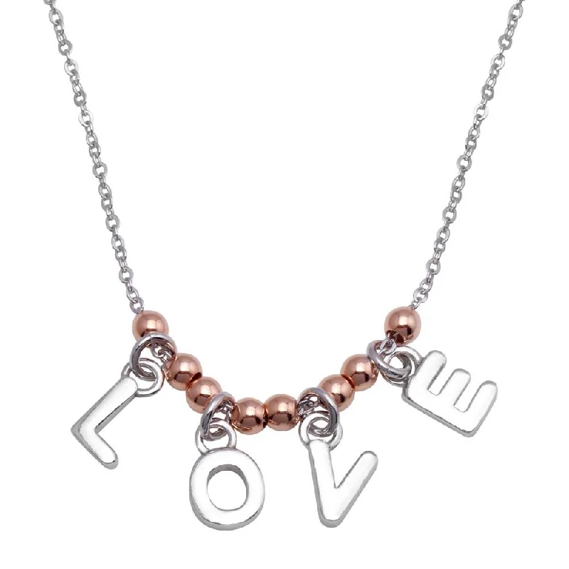 Necklaces and pendants with custom designs for a completely unique jewelry piece-Rhodium Plated 925 Sterling Silver and Rose Gold Plated "Love" Necklace - SOP00088