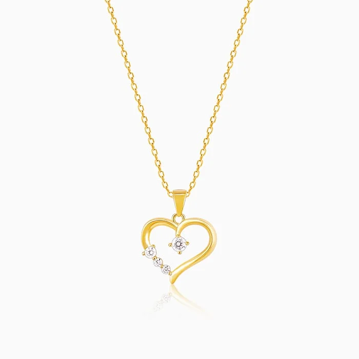 Best necklaces and pendants with floral designs for a feminine and elegant feel-Golden Solitaire Heart Pendant with Link Chain