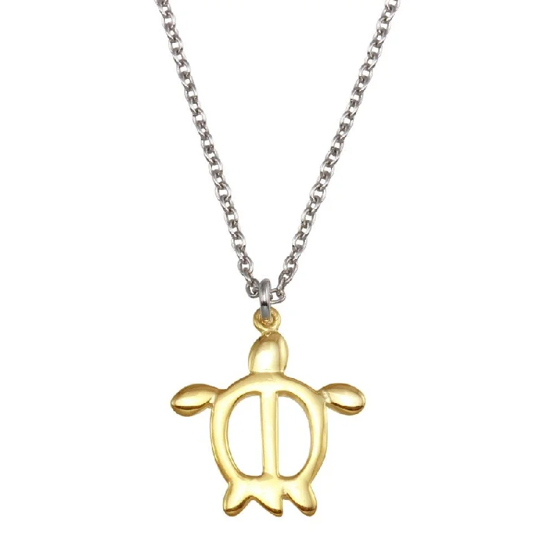 Necklaces and pendants with matching rings for a coordinated set of jewelry-925 Sterling Silver Two Toned Turtle Pendant Necklace - SOP00148