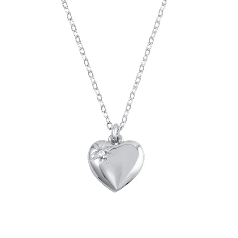 Best necklaces and pendants with gemstone clusters for a bold and colorful effect-Rhodium Plated 925 Sterling Silver Heart with CZ Necklace - SOP00101