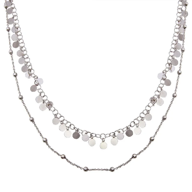 Necklaces and pendants with clear quartz for a pure and radiant look-Rhodium Plated 925 Sterling Silver Double Chain Confetti Necklace - ECN00048RH