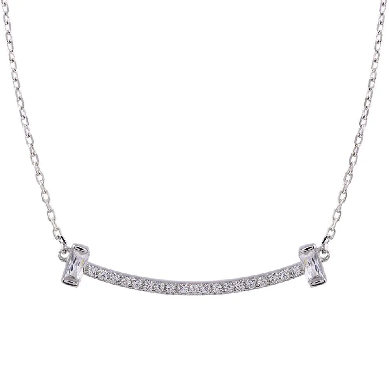 Necklaces and pendants with abstract shapes for a modern, creative appearance-Rhodium Plated 925 Sterling Silver CZ Bar Necklace - STP01761