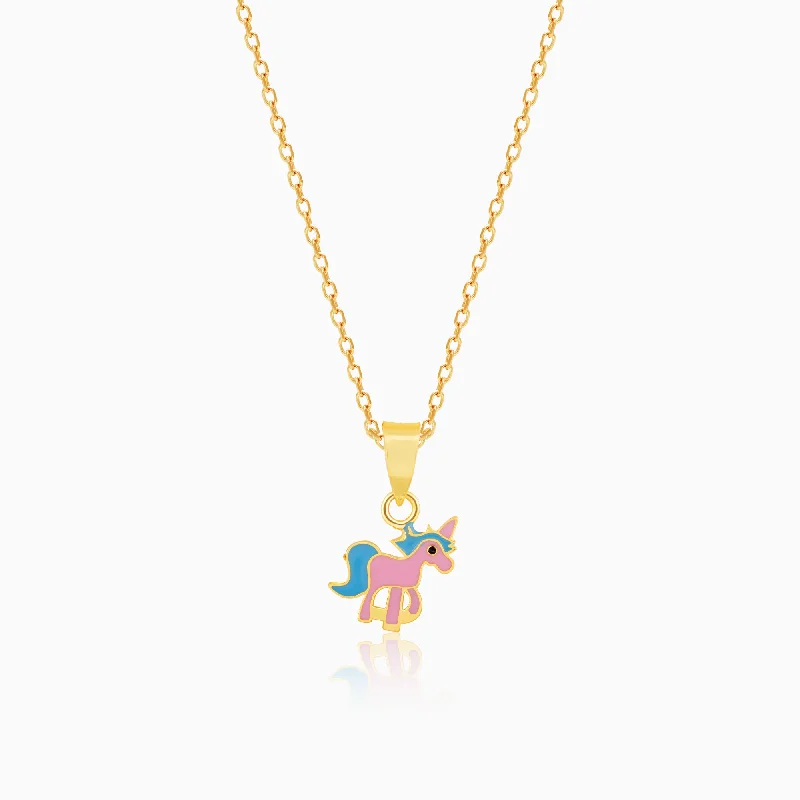 Unique necklaces and pendants with vintage-inspired designs for timeless appeal-Golden Pie Unicorn Kids Pendant with Link Chain (7-10 yrs)