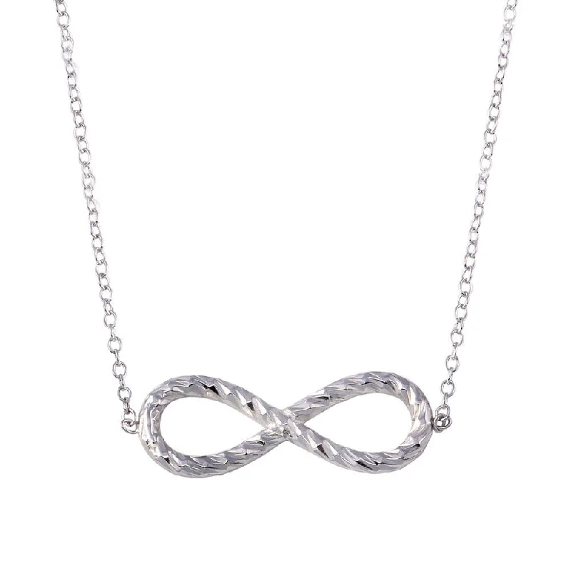 Beautiful necklaces and pendants with geometric shapes for a modern, artistic design-Rhodium Plated 925 Sterling Silver Rope Infinity Necklaces - STP01735