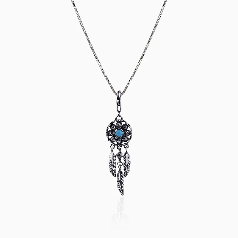 Necklaces and pendants with geometric pendants for a clean, contemporary design-Oxidised Silver Dream Catcher Pendant With Box Chain