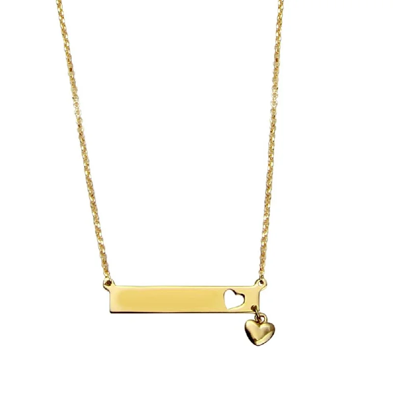 Necklaces and pendants with geometric pendants for a clean, contemporary design-Gold Plated 925 Sterling Silver Bar Pendant Necklace with Heart Charm - ARN00047GP