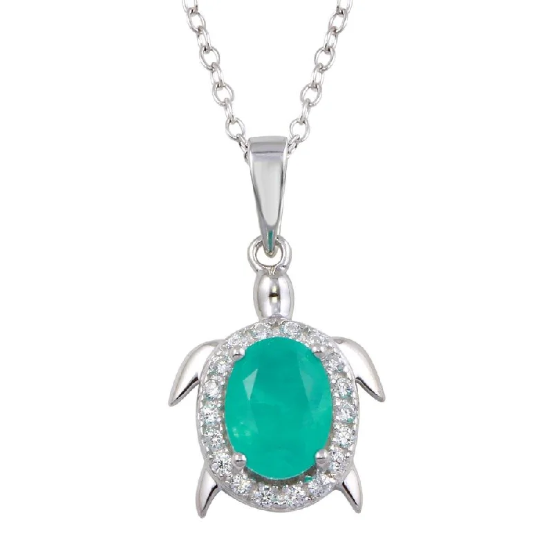 Stunning necklaces and pendants with birthstone pendants for a personal touch-Rhodium Plated 925 Sterling Silver Turtle Pendant Necklace with Light Blue CZ - BGP01320