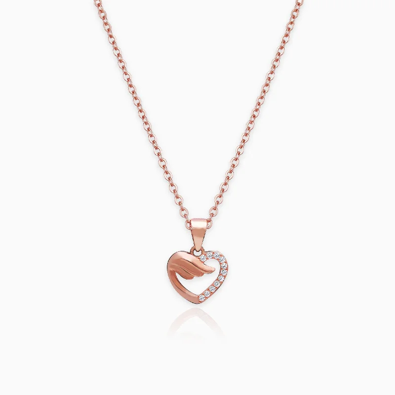 Trendy necklaces and pendants with geometric shapes for a modern aesthetic-Rose Gold Winged Heart Pendant with Link Chain