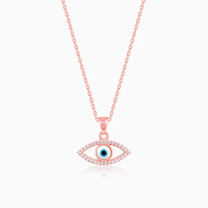 Necklaces and pendants with pearls for a classic and sophisticated touch-Rose Gold Evil Eye Pendant wiith Link Chain